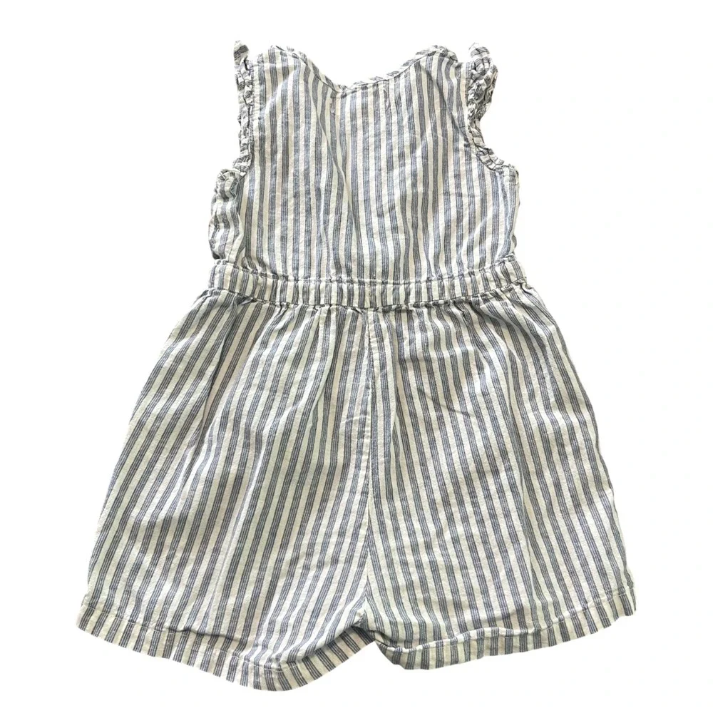 Zara Romper Toddler Girl 2/3 Blue White Nautical Coastal Striped Ruffle Button